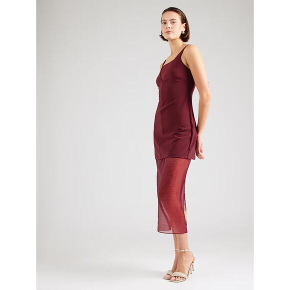 NWT Abercrombie & Fitch V-Neck Sheer Sleeveless Midi Dress Wine Red Large Event - Picture 3 of 11